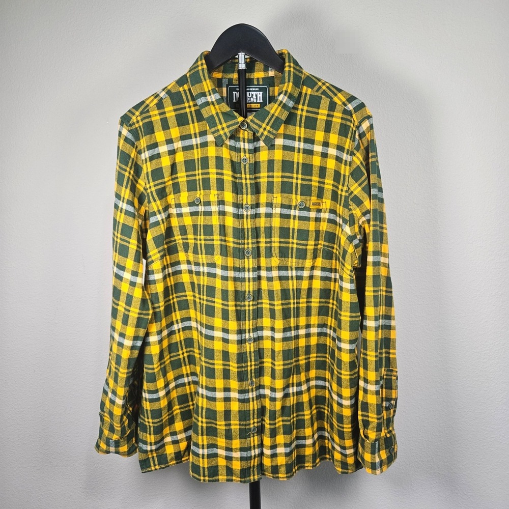 Duluth Trading Co Flannel Womens XL Green Yellow Packers Limited Edition Gameday